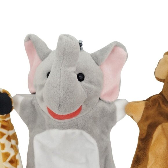 Set of 3 Hand Puppets Elephant, Giraffe & Monkey Plush Play Pretend Toys 9" - Picture 4 of 6